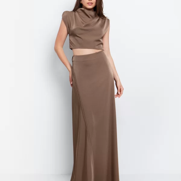 Maxi φούστα με ραφή - ΣΚΟΥΡΟ ΜΠΕΖ