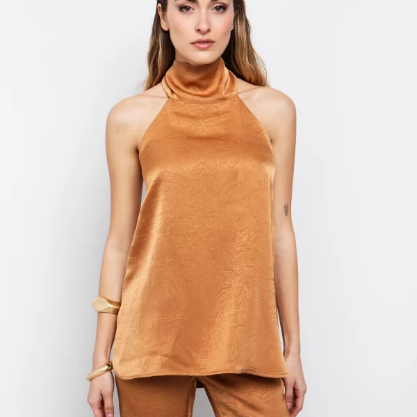 Halter τοπ με ντραπέ πλάτη - ΚΑΡΑΜΕΛΑ