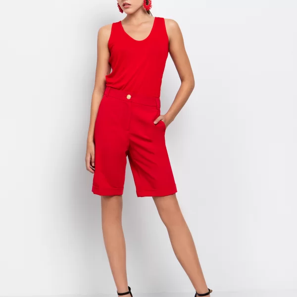 Office βερμούδα με ρεβέρ - ΚΟΚΚΙΝΟ