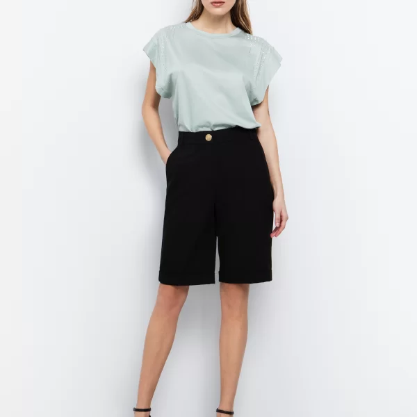 Office βερμούδα με ρεβέρ - ΜΑΥΡΟ