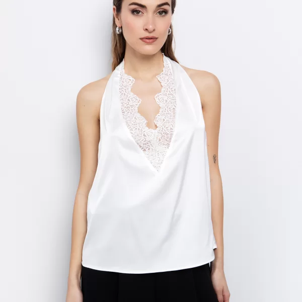 Satin τοπ με δαντέλα - ΥΠΟΛΕΥΚΟ