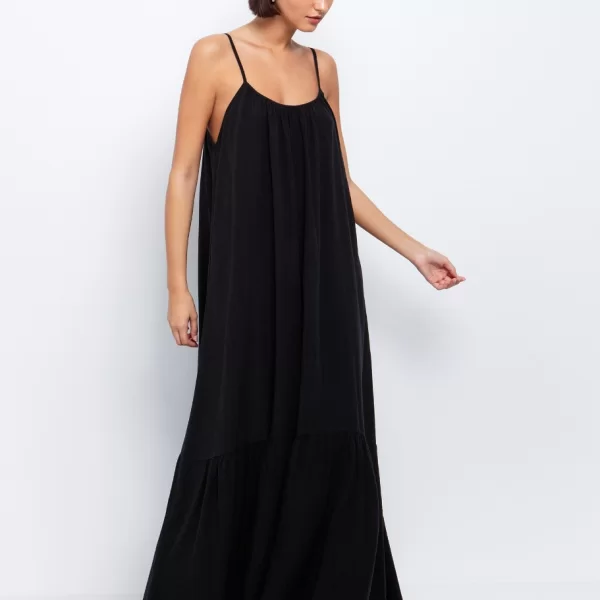 Maxi φόρεμα σε ριχτή γραμμή - ΜΑΥΡΟ