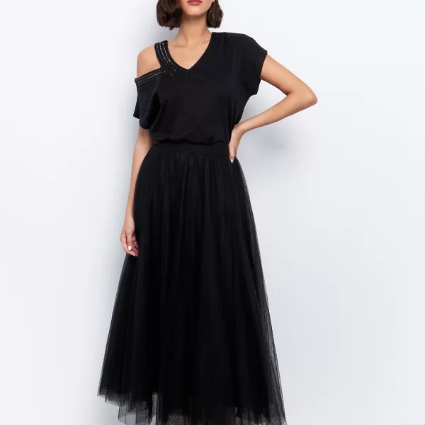 Ankle length φούστα από τούλι - ΜΑΥΡΟ