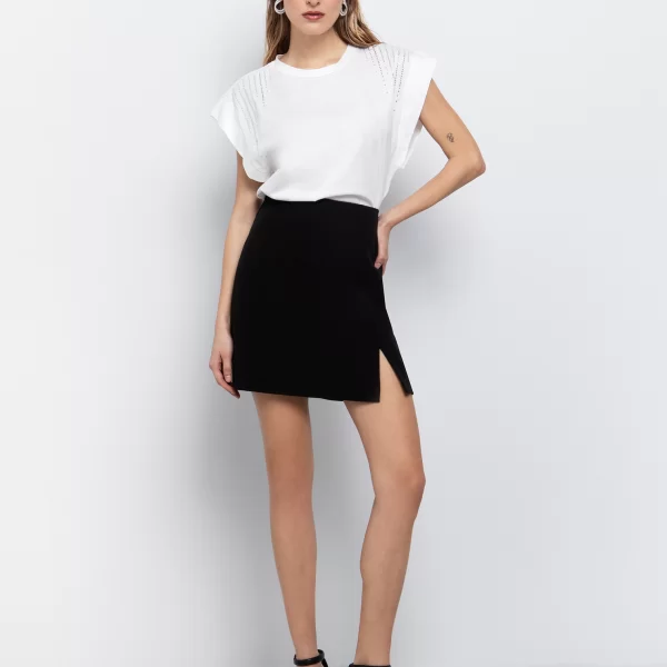 Mini φούστα με σκίσιμο - ΜΑΥΡΟ