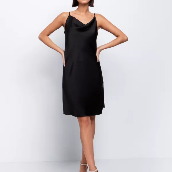 Lingerie φόρεμα ντραπέ - ΜΑΥΡΟ