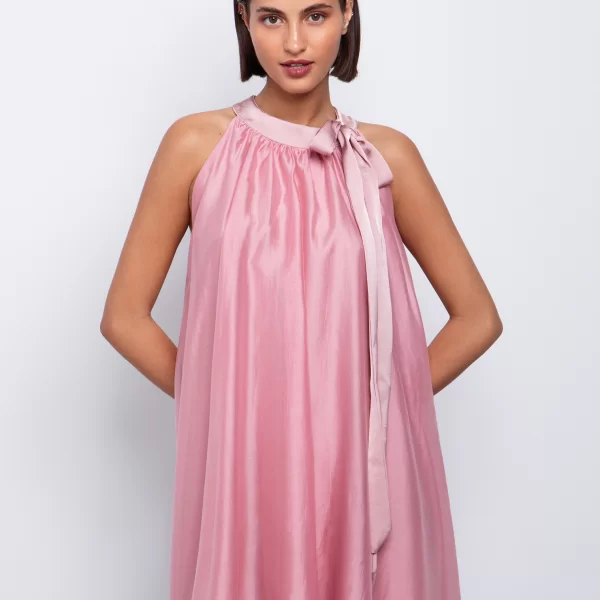 Halter φόρεμα με κορδέλα - ΡΟΖ