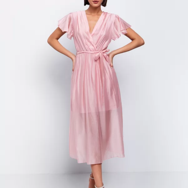 Κρουαζέ φόρεμα με ζώνη - ΡΟΖ