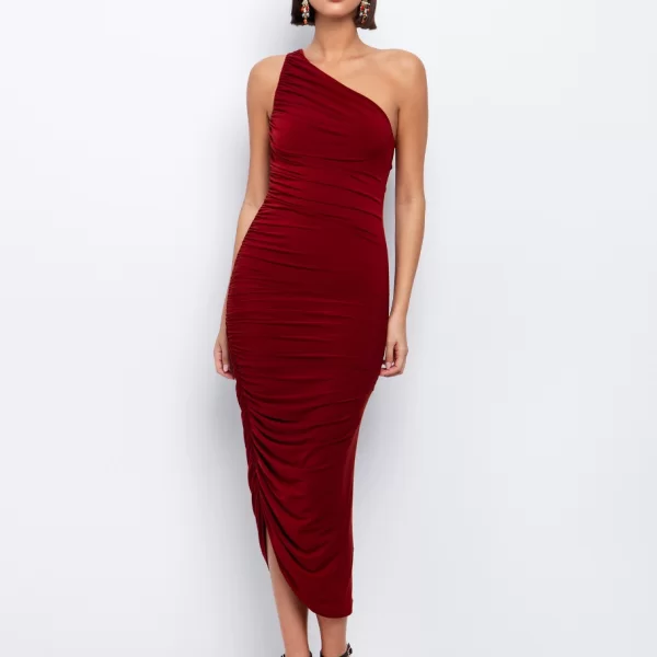 One shoulder φόρεμα με σούρες - ΚΑΝΕΛΙ