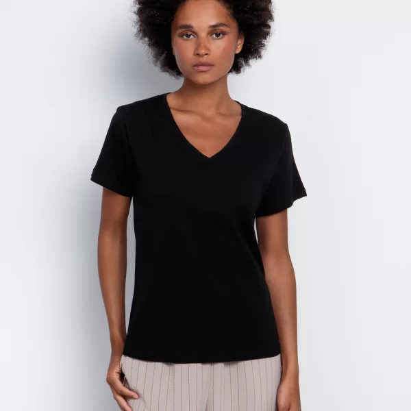 Ασύμμετρη μπλούζα με V - ΜΑΥΡΟ