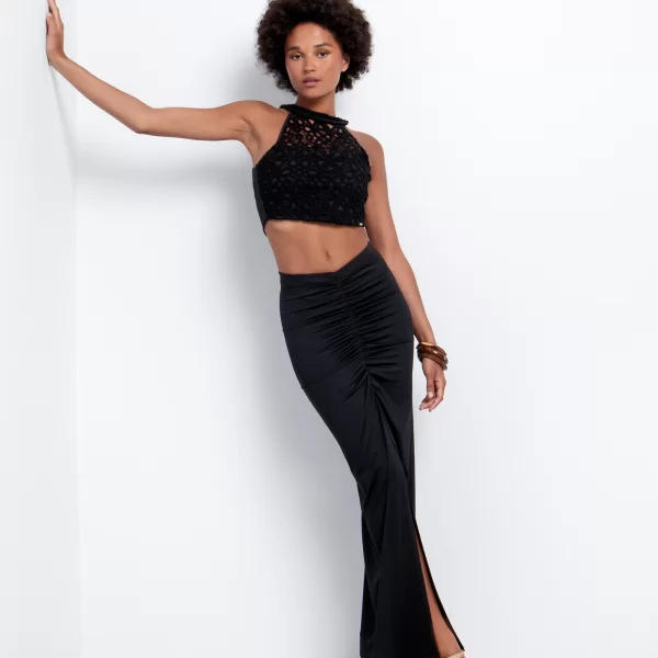 Cropped top κροσέ με δέσιμο - ΜΑΥΡΟ