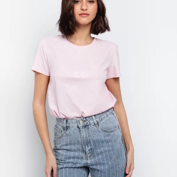 T shirt με γκλίτερ logo - ΡΟΖ