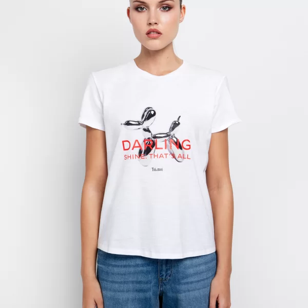 T-shirt με slogan & στάμπα - ΥΠΟΛΕΥΚΟ