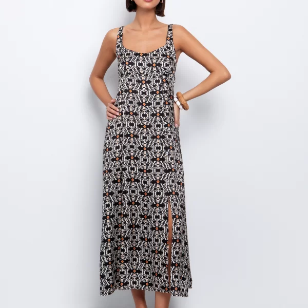 Εμπριμέ φόρεμα με σκίσιμο - ΕΜΠΡΙΜΕ