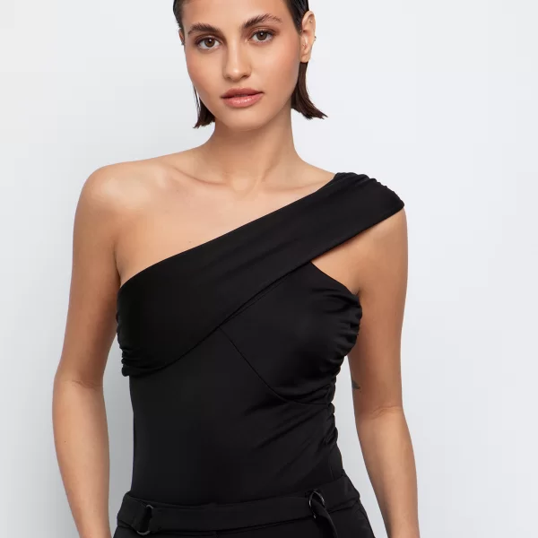 One shoulder τοπ με κόμπο - ΜΑΥΡΟ