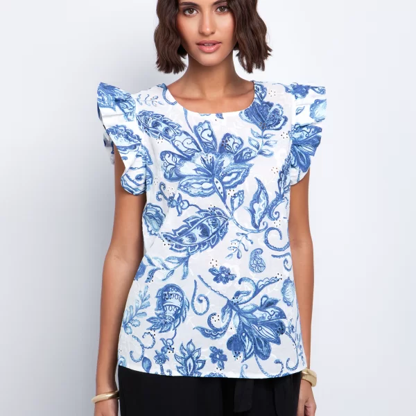 Εμπριμέ μπλούζα με βολάν - ΕΜΠΡΙΜΕ