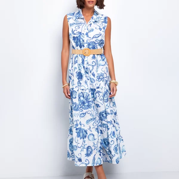 Σεμιζιέ φόρεμα με ζώνη σε αντίθεση - ΕΜΠΡΙΜΕ