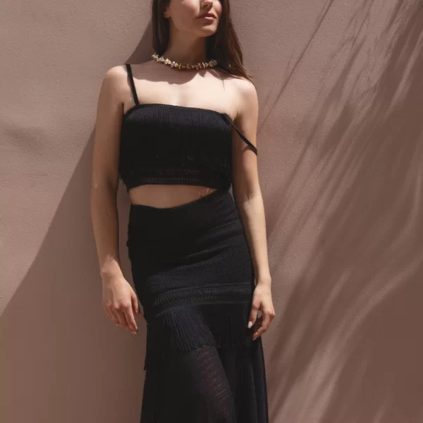 Crop τοπ με κρόσσια - ΜΑΥΡΟ