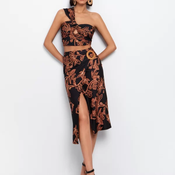 Φλοράλ jersey φούστα με κρίκο - ΕΜΠΡΙΜΕ