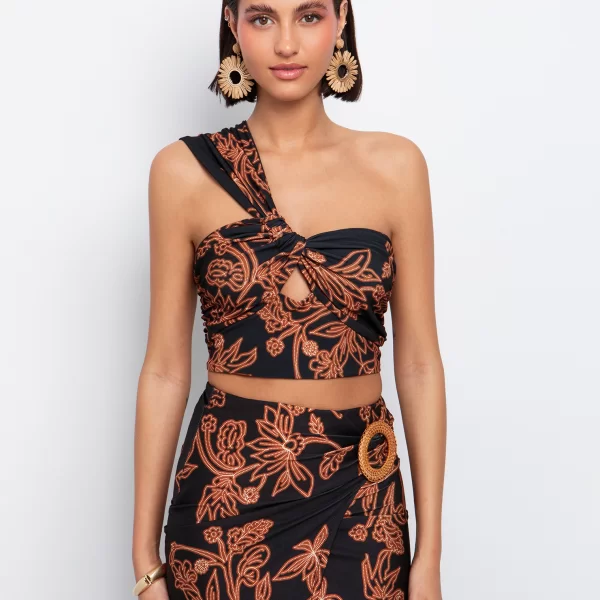 Φλοράλ jersey τοπ με έναν ώμο - ΕΜΠΡΙΜΕ