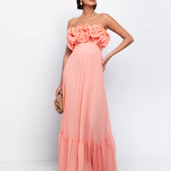 Strapless φόρεμα με βολάν - ΡΟΔΑΚΙΝΙ