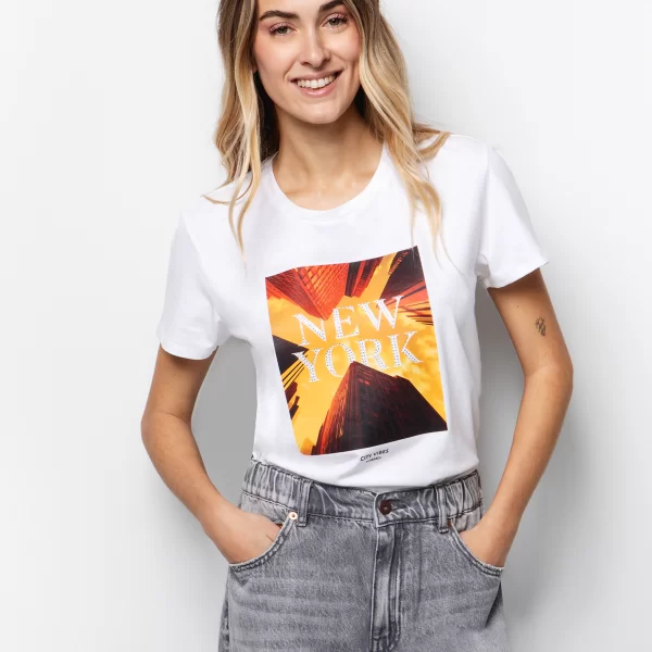 T-shirt με στάμπα New York - ΥΠΟΛΕΥΚΟ