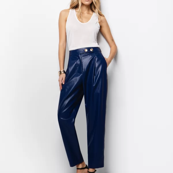 Δερματίνη παντελόνι με πιέτες - ΜΠΛΕ