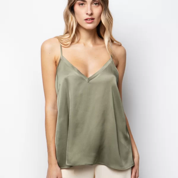 Satin τοπ με V - ΧΑΚΙ