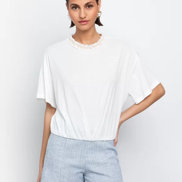 Μπλούζα με πέρλες - ΥΠΟΛΕΥΚΟ