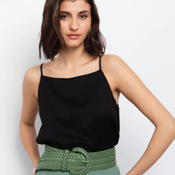 Ριχτό τοπ viscose-σατινέ - ΜΑΥΡΟ