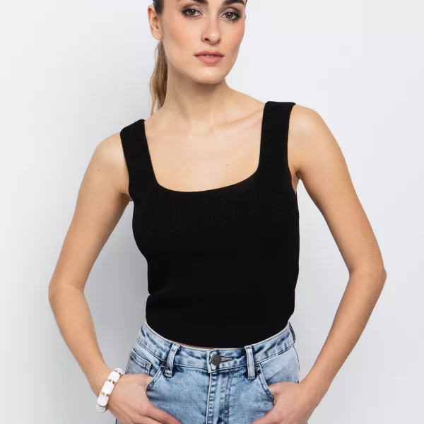 Πλεκτό τοπ ribbed - ΜΑΥΡΟ