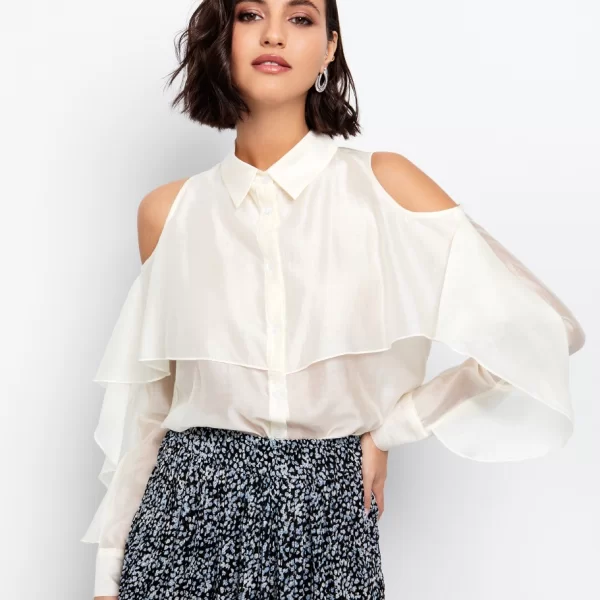 Πουκάμισο με cut-out & βολάν - ΥΠΟΛΕΥΚΟ