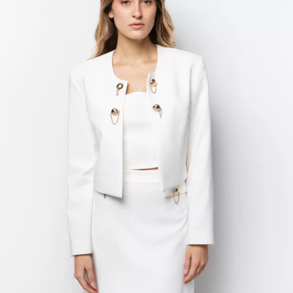 Cropped σακάκι με κουμπιά-αλυσίδες - ΥΠΟΛΕΥΚΟ