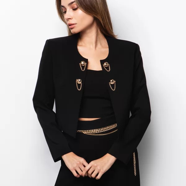 Cropped σακάκι με κουμπιά-αλυσίδες - ΜΑΥΡΟ