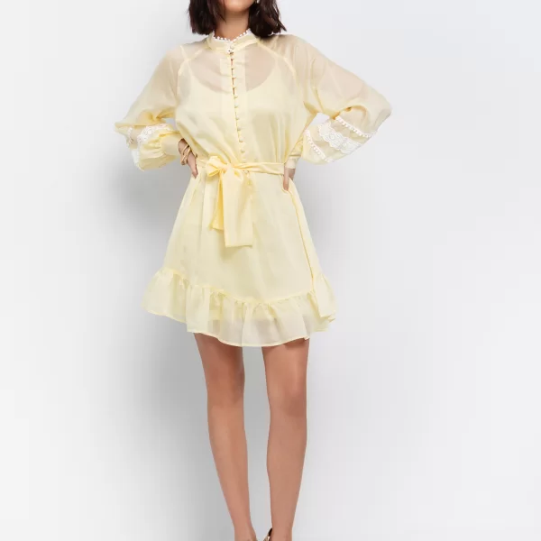 Lyosell φόρεμα με broderie στοιχεία - ΚΙΤΡΙΝΟ