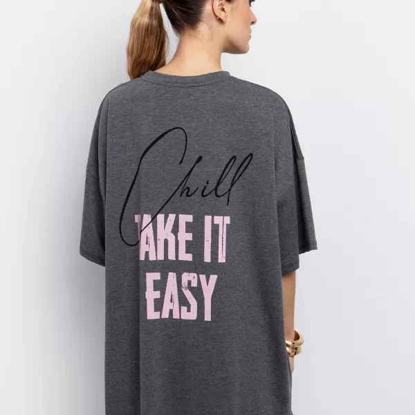 Oversized t-shirt με επιγραφή - ΜΕΛΑΝΖΕ ΓΚΡΙ