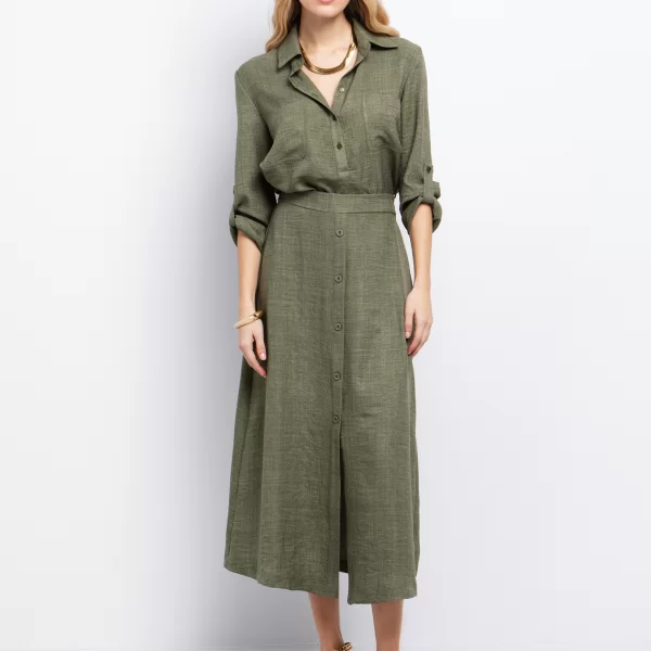 Midi φούστα με κουμπιά - ΧΑΚΙ