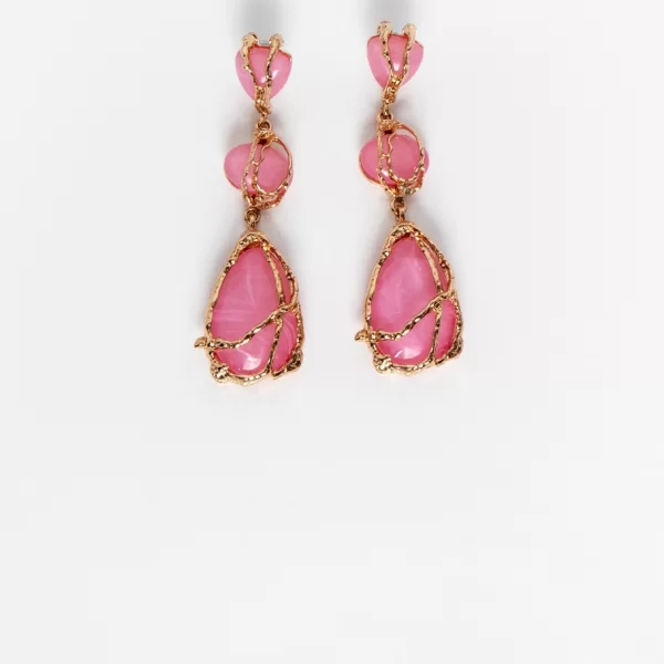 Σκουλαρίκια με ημιπολύτιμη πέτρα - ΡΟΖ