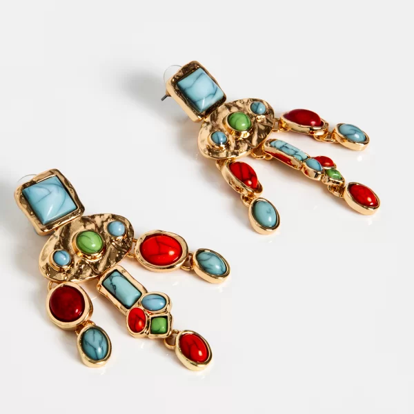 Σκουλαρίκια με πολύχρωμες πέτρες - ΧΡΥΣΟ