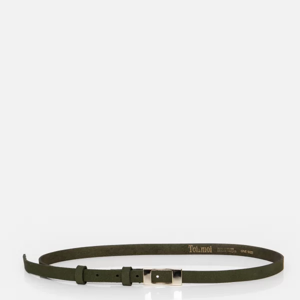 Leather ζώνη με αγκράφα - ΧΑΚΙ