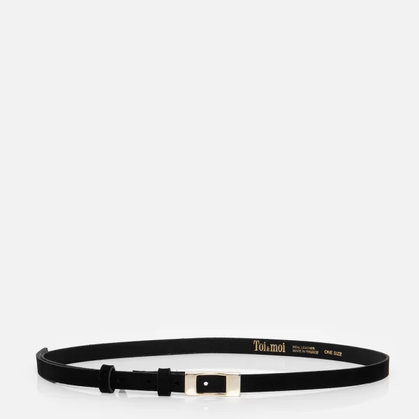 Leather ζώνη με αγκράφα - ΜΑΥΡΟ