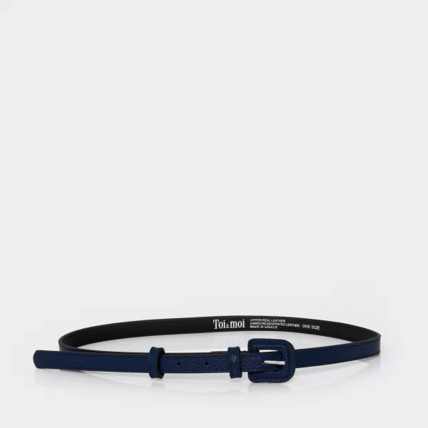 Δερμάτινη ζώνη με αγκράφα - ΜΠΛΕ