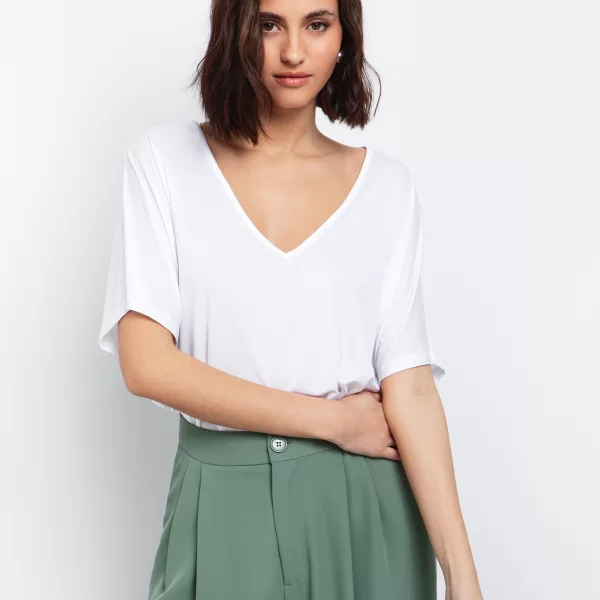 Basic μπλούζα σε ριχτή γραμμή - ΥΠΟΛΕΥΚΟ