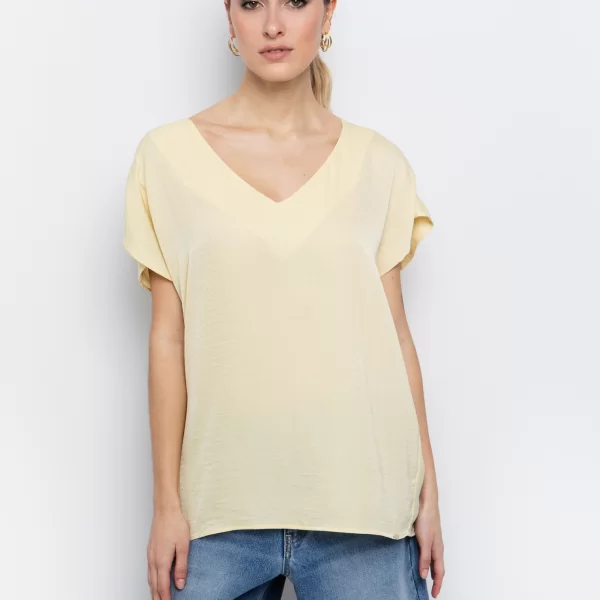 Ασύμμετρη μπλούζα με V - ΚΙΤΡΙΝΟ