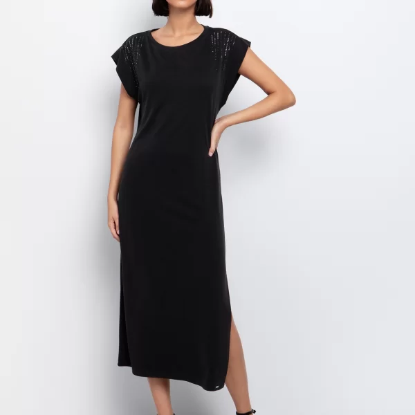 Midi φόρεμα με strass - ΜΑΥΡΟ