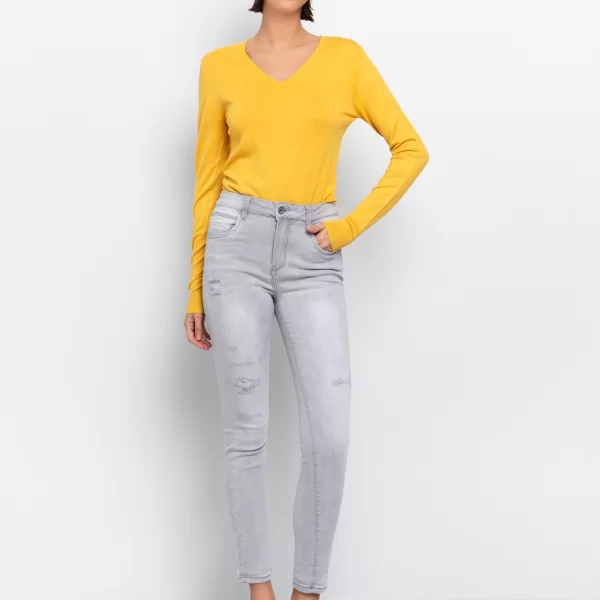 Mid waist τζιν με φθορές - ΓΚΡΙ