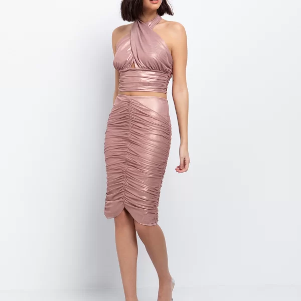 Midi φούστα με σούρες - ΡΟΖ