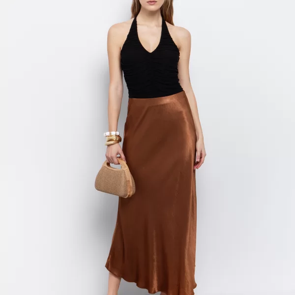 Μίντι φούστα σατέν όψη - ΣΟΚΟΛΑ