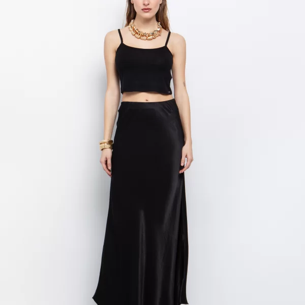 Maxi φούστα σατέν όψη - ΜΑΥΡΟ