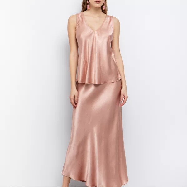 Σατέν μπλούζα με V - ΡΟΔΑΚΙΝΙ