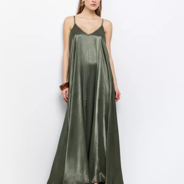 Slip φόρεμα σε ριχτή γραμμή - ΧΑΚΙ